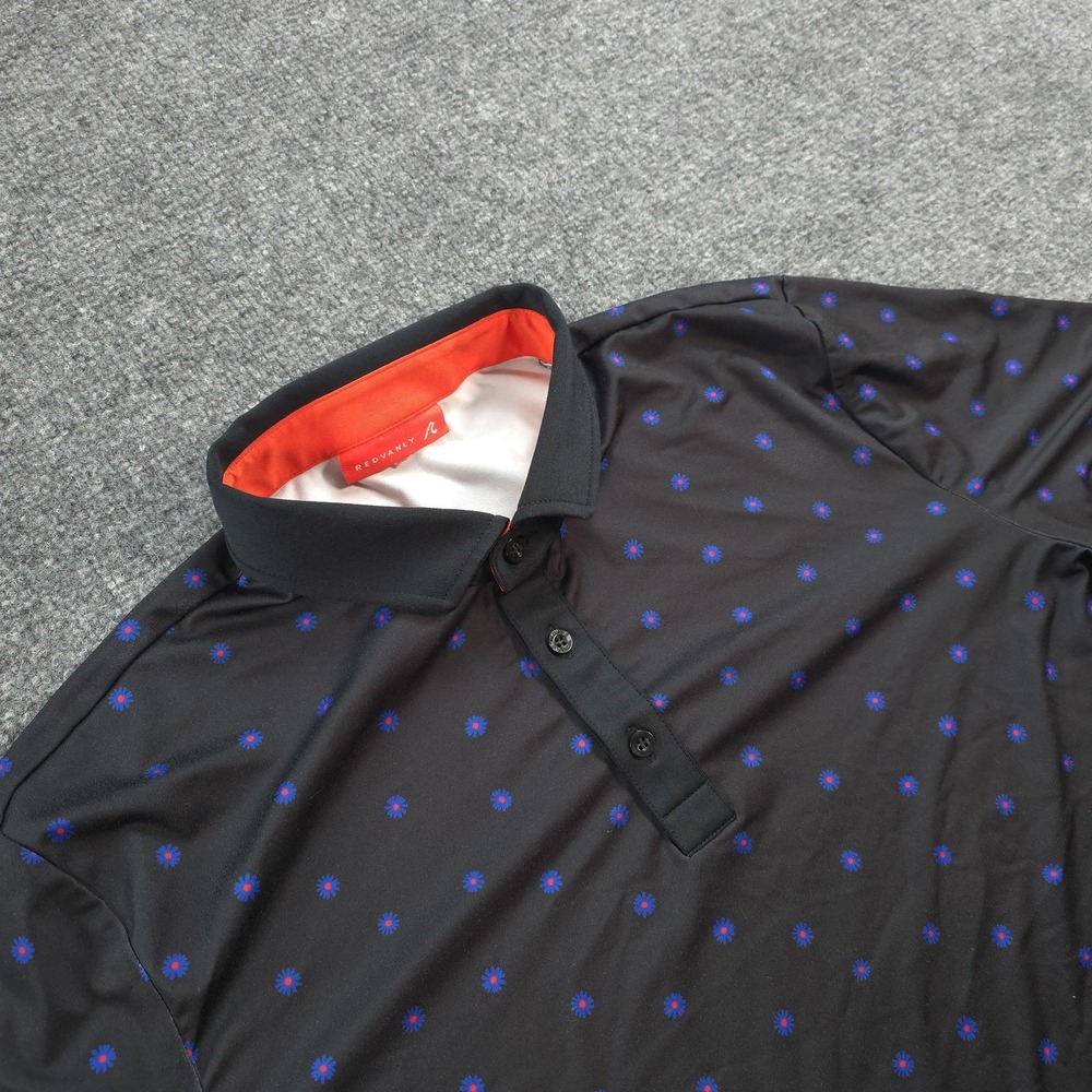 Redvanly Polo Shirt Mens Large Black Floral Print Performance Golf Stretch